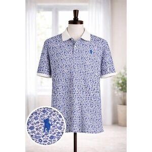 Polo Ralph Lauren Mens Blue Floral Vine Print Polo Shirt Classic Fit Size XL